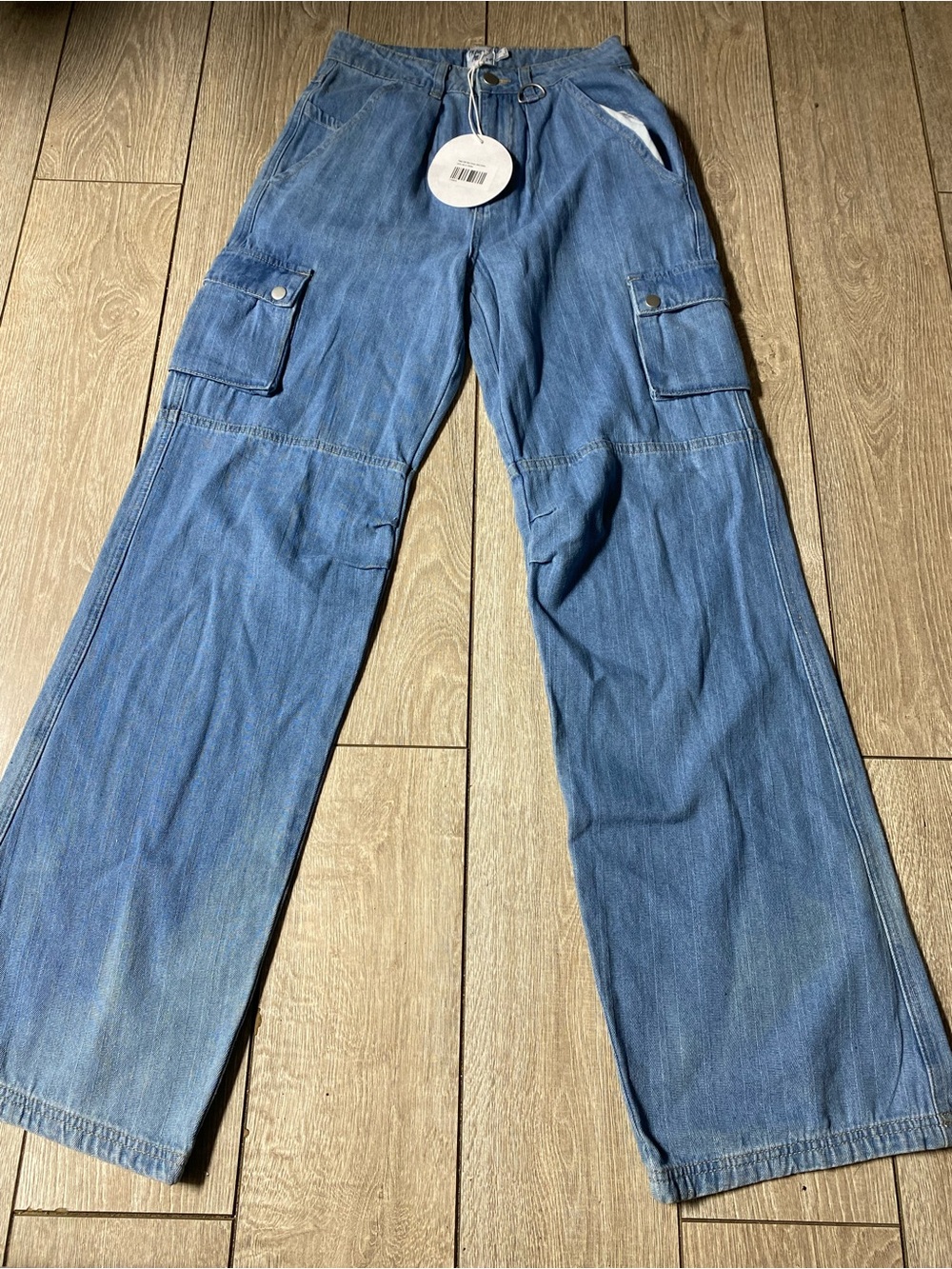 NWT Princess Polly Chad Cargo Jeans Mid Wash Blue Wide Leg Baggy Skater Size 0